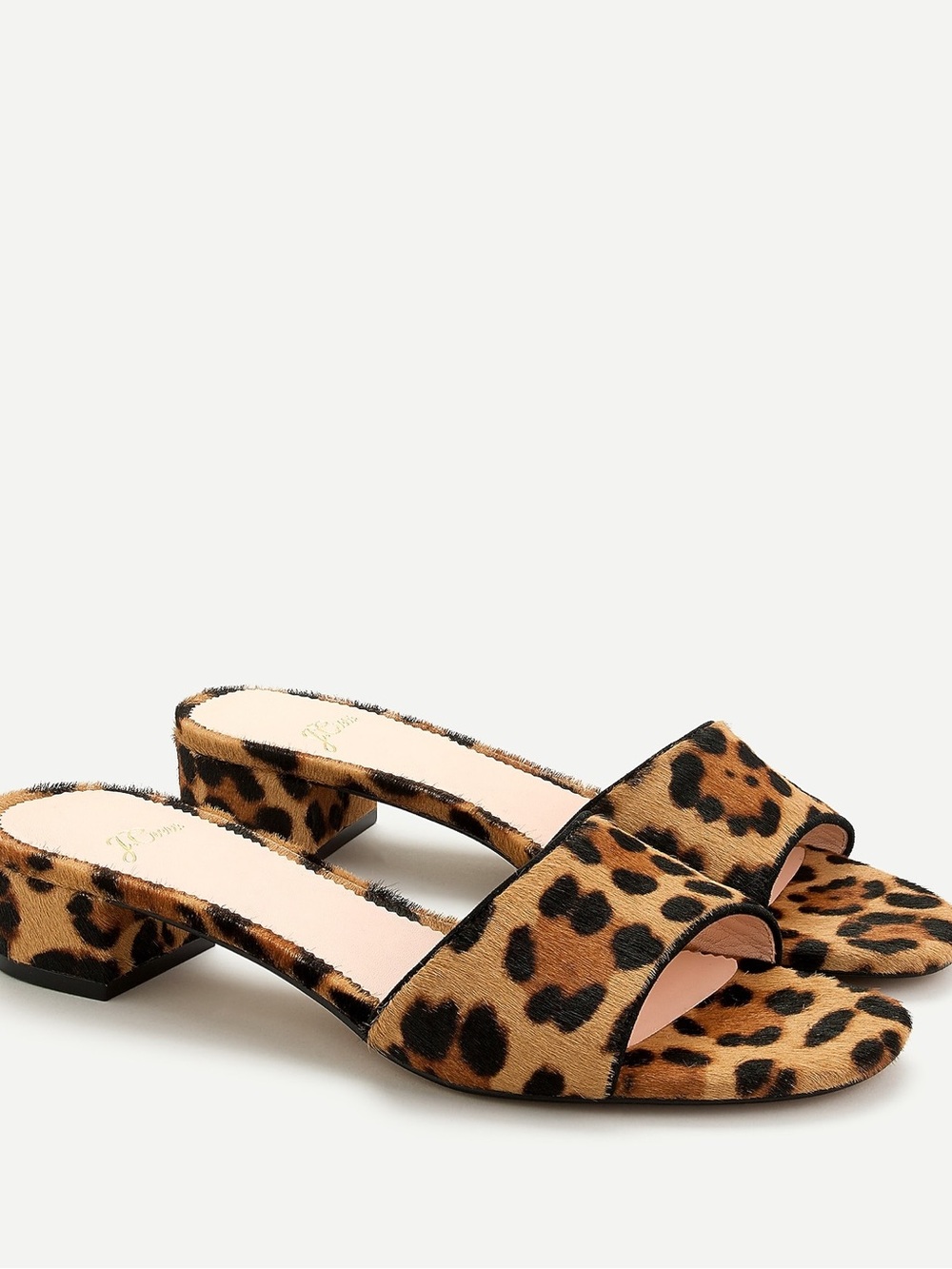 J Crew Florence Block Heel Mules Leopard Print Calf Hair Women’s Size 8.5
